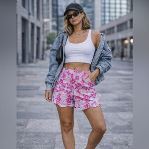 COLOR Pink & Gray Abstract Print Lounge Shorts | Size M